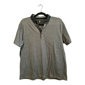 Steel & Jelly Mens Gray Polo Shirt Short Sleeve‎ Button Henley Casual